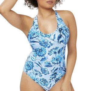Andie Swim The Baia One Piece Swimsuit Blue Floral Print Size Medium
